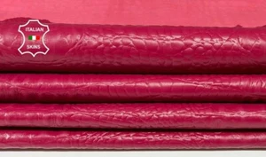 FUCHSIA RASPBERRY ALLIGATOR CROCODILE Goatskin leather 2 skins 12sqf 0.7mm A9558 - Picture 1 of 8