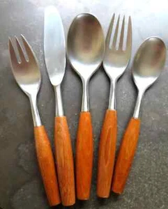 ONE 5 PIECE PIECE SETTING Dansk Fjord Flatware Stainless Teak Germany - Picture 1 of 5
