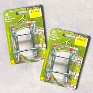 Pegboard Double Peg Hooks Metal Hanging Storage Hardware 2 Inch Long 25 Lb Limit - Picture 1 of 5