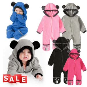 Winter Newborn Baby Boy Girl Bear Jumpsuit Solid Hooded Romper Warm Coat Outwear - Picture 1 of 20