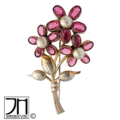 Strass Brosche Blumen Strauß Metall vergoldet paste pin brooch flowers - Bild 1 von 3