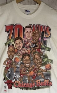 Chicago Bulls 1995-96 Jordan Caricatur XL T-Shirt 70 Win Pro Player True Vintage USA - Bild 1 von 11