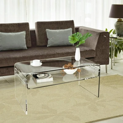 Acrylic Coffee Table, 31.5" Clear Coffee Table with Storage Shelf, Rectangle ... - Image 1 of 4
