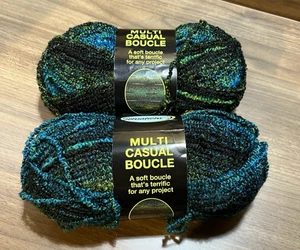 Sensations MULTI CASUAL BOUCLE Yarn BLUE GREEN Acrylic/Nylon 3.5oz ea. Set of 2 - Picture 1 of 9