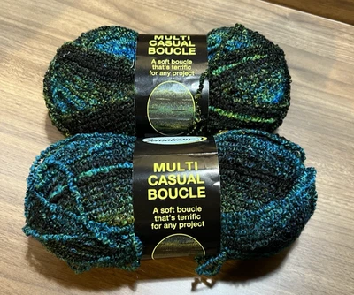 Sensations MULTI CASUAL BOUCLE Yarn BLUE GREEN Acrylic/Nylon 3.5oz ea. Set of 2 - Image 1 of 4