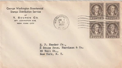 u. S. FDC   Scott #704   Block of 4    Washington Bi-Centennial Issue - Image 1 of 2