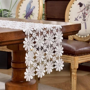 White Vintage Embroidered Lace Flower Table Runner Doily Dresser Scarf Wedding - Picture 1 of 18