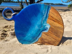 Ocean Resin Board, Beach Decor, Serving Platter, Wood Art, Housewarming Gift - Picture 1 of 5