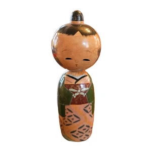 VTG Japanese Wood Kokeshi Doll 6" Bobble Head Hand Painted - Picture 1 of 4