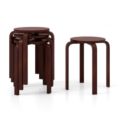 Set of 4 18" Stacking Stool Round Dining Chair Backless Wood Home Decor Brown - Image 1 of 4