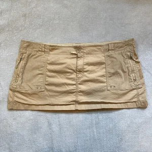 Vintage Y2K 2000s Abercrombie & Fitch LOGO Micro Mini Skirt 6 Khaki Tan Zip XXL - Picture 1 of 12