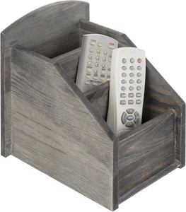 Carrito organizador con soporte de control remoto de madera gris oscuro rústico, con 3 compartimentos - Imagen 1 de 12