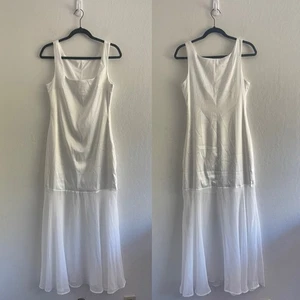 Nuevo con etiquetas Maxi Vestido Para Mujer Commenso Blanco Satinado Gasa Cintura Caída Cuello Cuadrado Mediano - Imagen 1 de 11