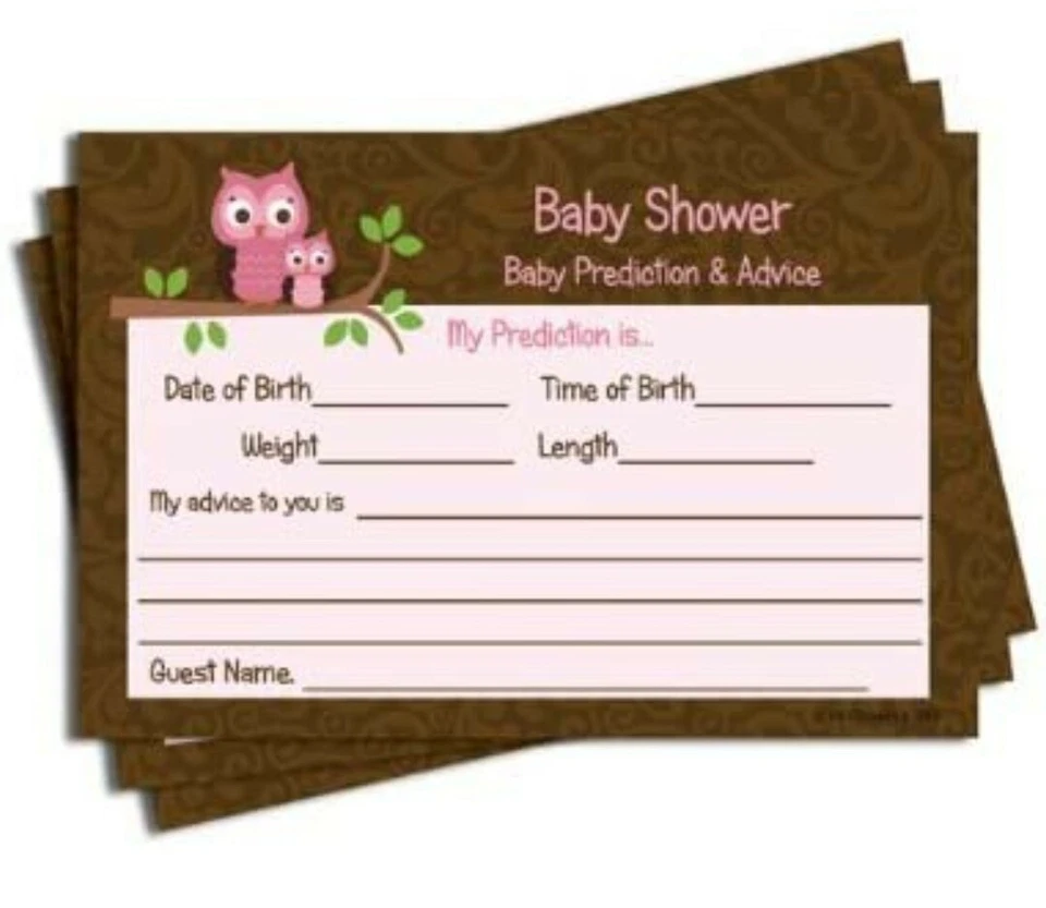 50 ~ Tarjetas de consejos y predicción de baby shower para mamá ~ rosa búho marrón damasco ~ fiesta Foto 1 de 1