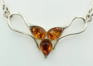 Collar De Ámbar Marrón 925 Plata De Ley Cadena De Ámbar Aproximadamente 42 Cm - Imagen 1 de 10