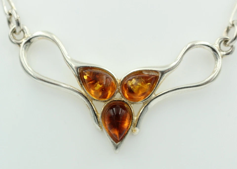 Collana In Ambra Marrone 925 Argento Sterling Ambra Lunghezza Circa 42 Cm - Immagine 1 di 4