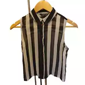 Topshop petite monochrome striped sleeveshirt shirt, size 8 - Picture 1 of 3