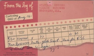 amateur ham radio QSL postcard KN9EXO Willis McCombs 1957 Browning Illinois - Bild 1 von 1