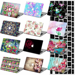 Flower Pattern Laptop Rubberized Hard Cut Out Case Key Cover For Macbook Pro Air