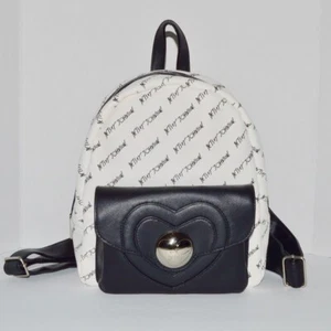 Betsey Johnson Heart Lock Logo Spell Out Small Black/White Backpack New - Picture 1 of 5