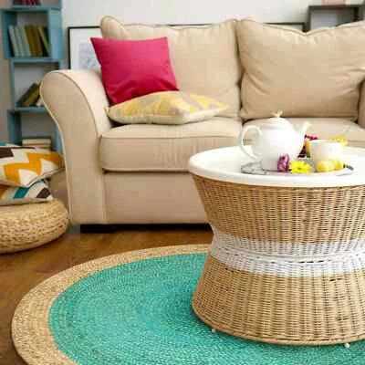 Jute Braided Home Decor Round Rug Reversible Rustic Look Non Slip Modern Carpet - Image 1 of 4