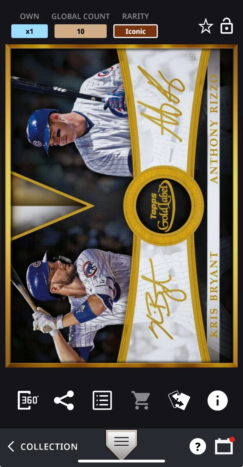 2019 Topps Bunt Gold Label Kris Bryant / Anthony Rizzo Signature DIGITAL CC 10