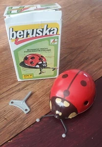 Vintage Czech Mechanical Clockwork Wind-up Tin Toy BERUSKA Ladybug w/Box - Picture 1 of 15