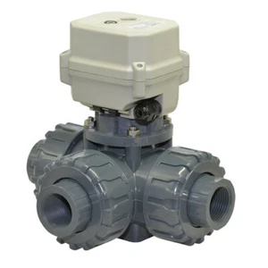 NPT 1/2-2'' 3-Way UPVC 24V L/T Type Motorized Ball Valve CR3-01 Manual Override - Picture 1 of 12