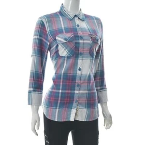 Superdry Women's Two-Pocket Roll Up Twill Shirt Long Sleeve Plaid Size Medium M - Picture 1 of 6