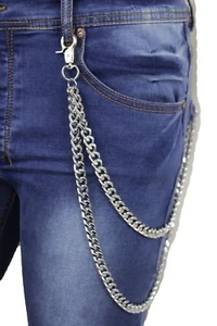 Hombres Billetera de Metal Plateado Gruesa Cadena Eslabón Llave Motociclista Moda 2 Hebras - Imagen 1 de 12