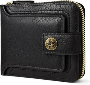 Men Wallet, Vintage PU Leather Multi-Card Zipper Wallet with 10 Card Slots and Z - Bild 1 von 12