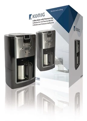 KONIG KN-COF10S 800W 10 CUP COFFEE MAKER, THERMOS JUG, 24 HR TIMER, BLACK SILVER - Image 1 of 4