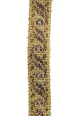 Petit galon coton et fils métalliques, vert et doré. - Photo 1/4