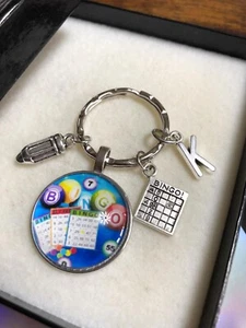 BINGO Key Ring Or Bag Charm Set Personalised Initial Letter Card Pencil Fun Box - Picture 1 of 8
