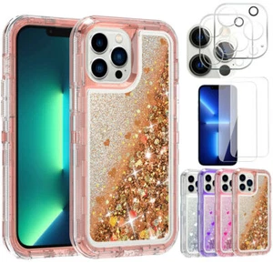 For iPhone 13 12 11 Pro Max Liquid Glitter Cover Girl Cute Case Shockproof Cover - Picture 1 of 20