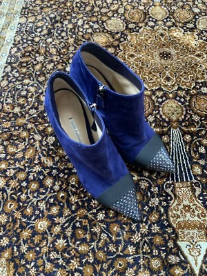 Nicholas Kirkwood Blue Suede Stiletto Booties Snake Skin Toe NWOB LVMH 38.5 - Image 1 of 4