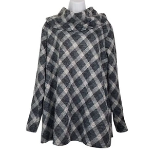 Lane Bryant Cowl Neck Top Metallic Diamond Plaid Gray Blue Black Plus Size 18/20 - Picture 1 of 10