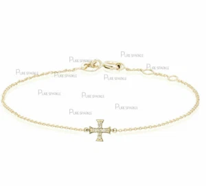Oro 14K 0,07 quilates Brazalete con dije de cruz único de diamantes creado en laboratorio Pave - Imagen 1 de 2