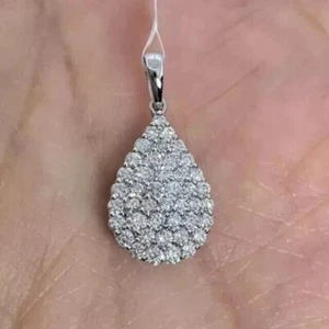 2Ct Round Cut Lab-Created Diamond Women's Cluster Pendant 14k White Gold Plated - Picture 1 of 5