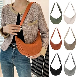 Modische einfarbige Halbmond Schultertasche Knödeltasche leichtes Canvas für Damen - Bild 1 von 36