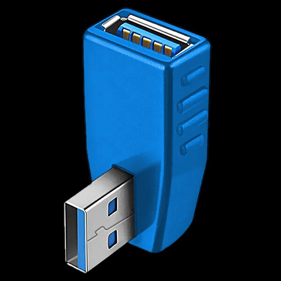 Superior Quality Style 90 Degree USB 3.0 Male to Female Angle Adapter Blue Down - Image 1 of 1