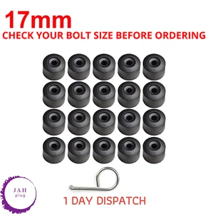 Coperchi Dado Bullone Ruota 20x 17mm Neri Per VW Vauxhall Golf Bora Passat Jetta - Foto 1 di 8