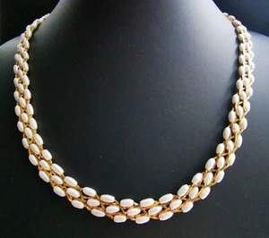 Collar vintage de 3 filas de cadena de oro y cuentas de perlas - Imagen 1 de 12