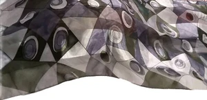 Lovely Vintage Rectangular Purple Hued Geometric Designer Long Scarf Made Korea - Picture 1 of 3