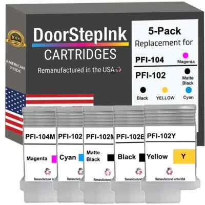 DoorStepInk Compatible Ink Cartridges For Canon PFI-102/ 104  130ml 5-Pack-USA - Image 1 of 4