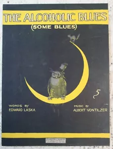 Partitura antigua de The Alcoholic Blues (algunos blues) 1919 búho gato luna Halloween - Imagen 1 de 4