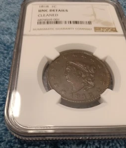 1818 Large cent, Coronet, NGC Uncirculated details - historical and hoarded coin - Picture 1 of 4