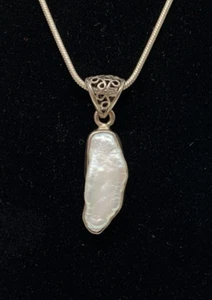 VTG Sterling Silver 925 1 3/8" Large Pearl Pendant 3.32g - Picture 1 of 5