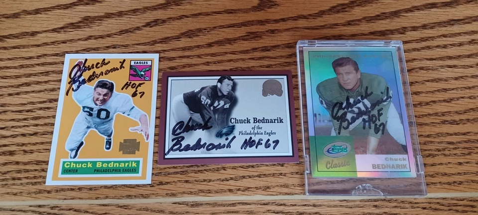 Chuck Bednarik 2000 2001 Topps Fleer etopps Signed Auto Autograph Card - Image 1 of 4