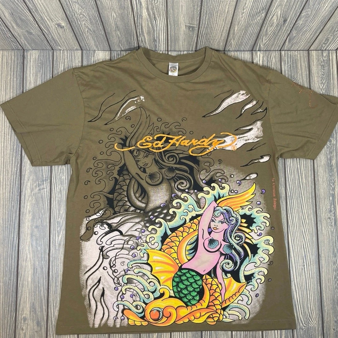Ed Hardy Christian Audigier Mermaid Cotton TShirt Green 3XL